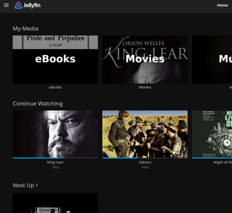 JellyFin homepage