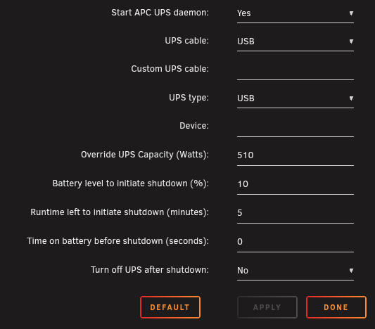Details UPS-settings